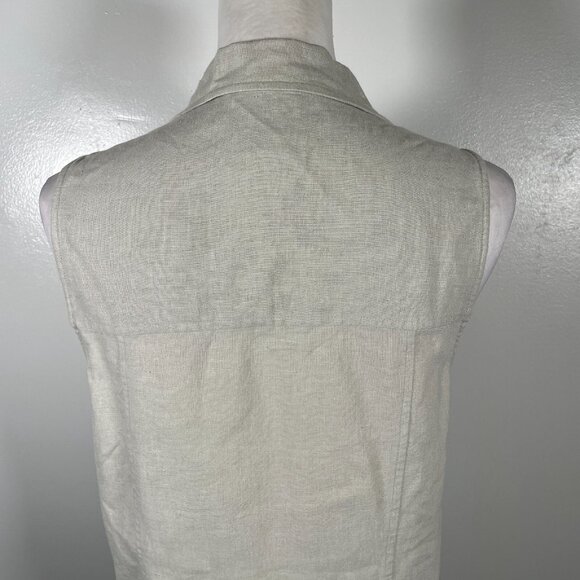 Christopher & Banks Vest Women's 6 Beige Linen Pockets Notch Lapel Button Front - Picture 10 of 15